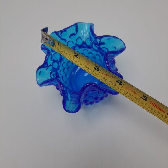 Fenton Colonial Blue Hobnail 3" Double Crimped Rim Glass Flower Vase - Picture 7 of 8